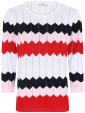 Tröja i fin mönster-stickning, marin/röd/vit
