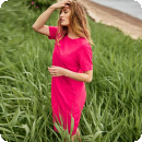 Linneklänning med fickor, cerise