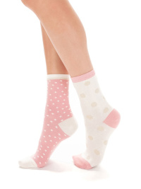 Dim-sock med guldprickar. 2 par, rosa + offwhite