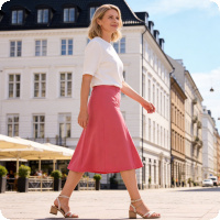 Det �r s� h�rligt med kjol nu n�r v�rmen kommit! H�r har vi en snygg kjol med fint fall designad hos Sunday, och vi har den i lager i tre olika f�rger. Kjolen har fin vidd, bred midjeres�r och sydd med fyra v�der.